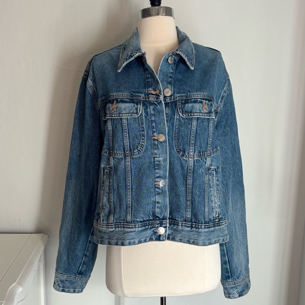 Zara Basic Blue Denim Jacket Button Front Medium … - image 2